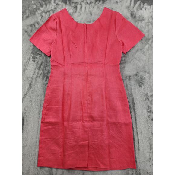 Vintage 90s Ellen Ashley Dress Womens 6 PETITE Linen Short Sleeve Sheath Pockets - Picture 3 of 9